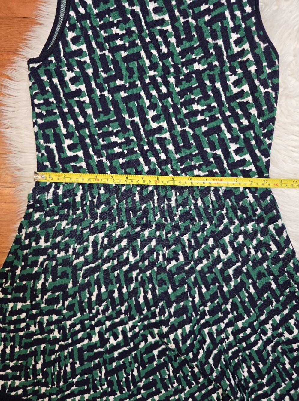 Eliza J Green- Navy Sleeveless Geometric Knit Fit & Flare Sweater  Dress Sz.PL - Picture 14 of 16
